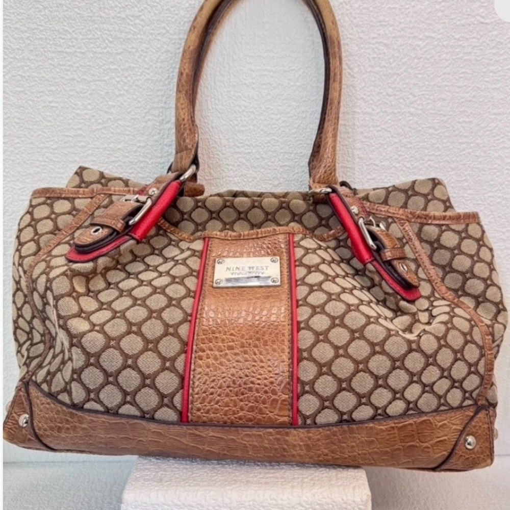 Nine West Tan and Brown Geometric Tote
